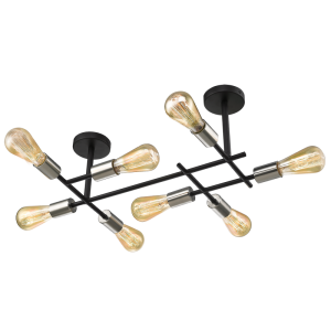 Brightstar Elegant Black and Satin Chrome 8-Light Ceiling Fitting