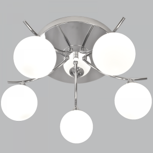Brightstar CF096/5 Chrome Ceiling Fitting with White Glass, 5-Light Design