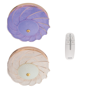 Brightstar CF163 RGB Polished Gold 18W LED Ceiling Fitting with Textured Glass and Remote-Controlled Color Changing (Red, Blue, Pink, Purple)