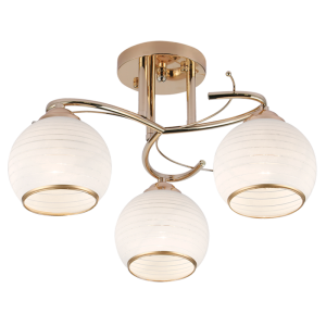 Brightstar CF195/3 Polished Gold Metal Ceiling Fitting with Patterned White Glass