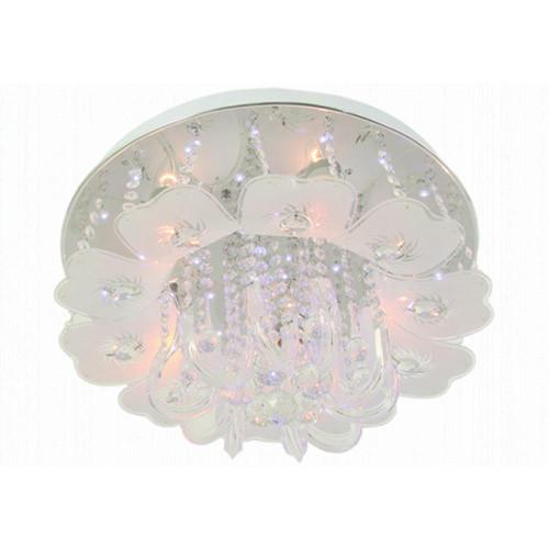 Polished Chrome Led Ceiling Fitting With Frosted Patterned Glass And Acrylic Crystals 500Mm