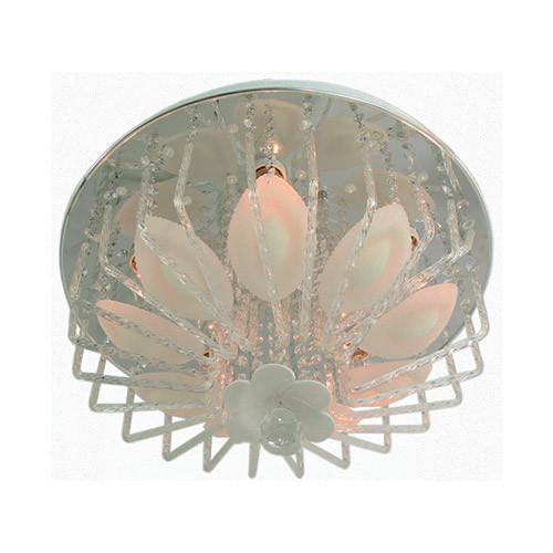 Polished Chrome LED Ceiling Fitting with Frosted Glass, Acrylic Arms and Crystals 500mm