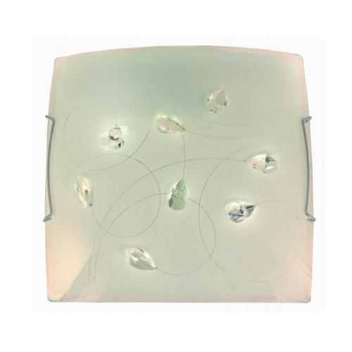 Frosted Floral Patterned Glass With Crystals And Polished Chrome Clips