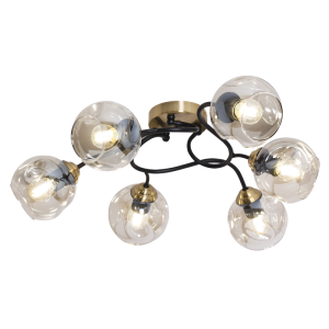 Brightstar Elegant Antique Brass & Matt Black Metal Ceiling Fitting with Cognac Glass