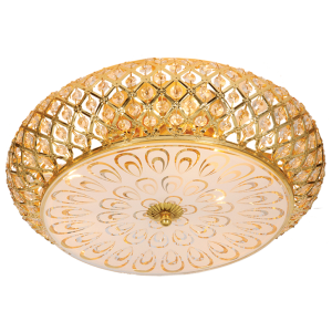 Brightstar Elegant Gold Ceiling Fitting with Clear Acrylic Crystals and Patterned Glass (3- and 4-Light Options)
