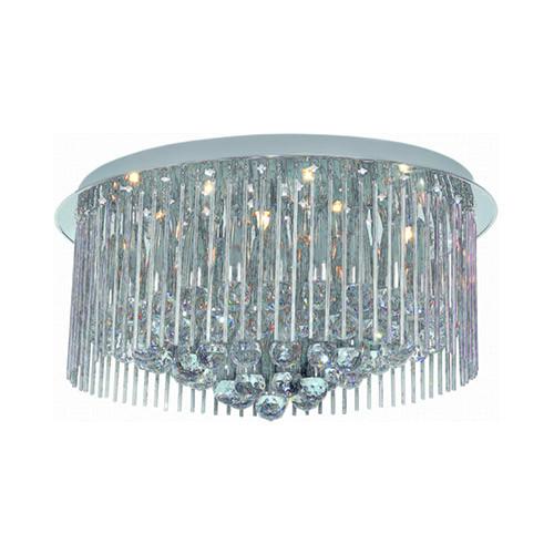 Polished Chrome Flush Mount Ceiling Fitting With Glass And Crystals 600Mm