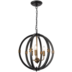 Brightstar Elegant Black and Gold Metal Chandelier – 3 Light Fitting