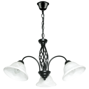 Brightstar Black Metal Chandelier with Alabaster Glass, 3-Light Fitting