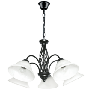 Brightstar CH1032/5 Black Metal Chandelier with 5 Alabaster Glass Shades