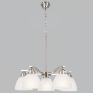 Brightstar Elegant Satin Chrome Chandelier with Frosted Glass, 5-Light Design