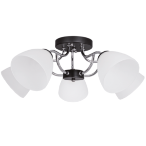 Brightstar Elegant Polished Chrome and Black 5-Light Chandelier with Frosted Glass