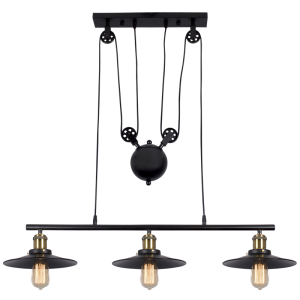 Brightstar CH238/3 Black Metal Chandelier with Pulley Cord - 3 x 60W ES