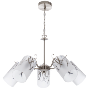 Brightstar Satin Chrome Chandelier with Patterned Frosted Glass, 5-Light