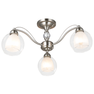Brightstar Satin Chrome Chandelier with Clear and Frosted Glass, 3-Light Design