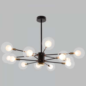 Brightstar Black and Gold Chandelier with Clear/White Glass and LED Centre Light