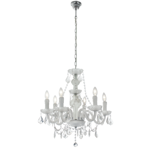 Brightstar Elegant White Acrylic Crystal Chandelier with Frosted Glass, 6-Light Fitting