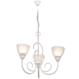 Brightstar French White Metal Chandelier with Alabaster Glass - 3 Light Fitting