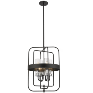 Brightstar Black and Chrome Chandelier with Clear Glass - 4 Light Design