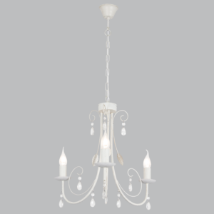 Brightstar Fossil White Metal Chandelier with Clear Acrylic Crystals - 3 Light Fitting