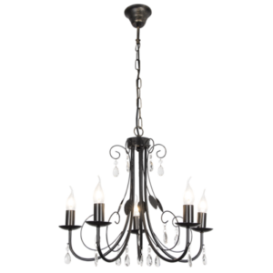 Brightstar Black Metal Chandelier with 5 Lights and Clear Acrylic Crystals