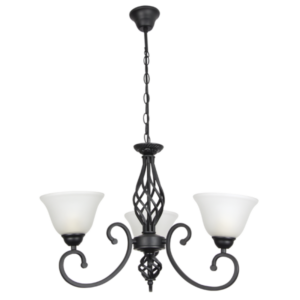 Brightstar Black Metal Chandelier with Alabaster Glass - 3 Light ES Fitting