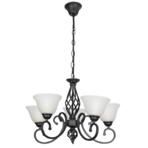 Brightstar Elegant Black Metal 5-Light Chandelier with Alabaster Glass