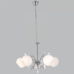 Brightstar Elegant Polished Chrome Chandelier with Opal Glass and Acrylic Crystals