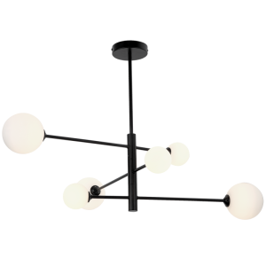 Brightstar Black Metal and Opal Glass 6-Light Chandelier