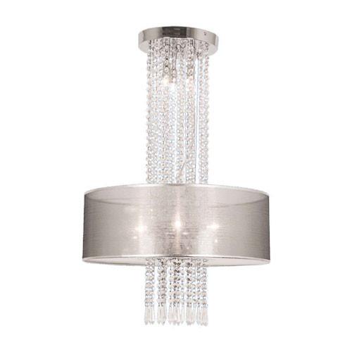Chrome Led Chandelier With Crystals & Transparent Grey Shade