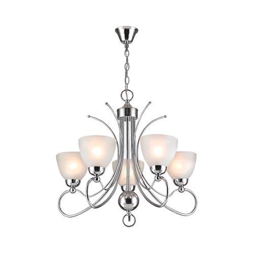 Polished Chrome Chandelier With Frosted Glass