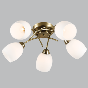 Brightstar Antique Brass Metal Chandelier with White Glass - 5 Light Design