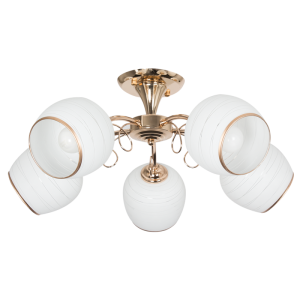 Brightstar Elegant Gold Metal Chandelier with White Patterned Glass, 5-Light