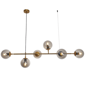 Brightstar Elegant Satin Gold Chandelier with Smoke Glass - 6 Light Fitting
