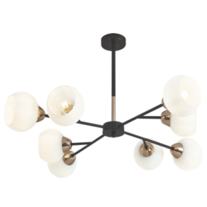 Brightstar Elegant Black and Gold Metal Chandelier with White Glass
