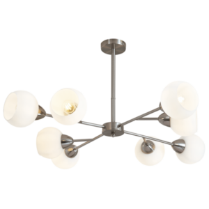 Brightstar Elegant Satin Chrome Chandelier with White Glass and 8 Lights