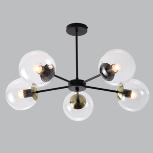 Brightstar Metal and Clear Glass Chandelier in Black and Antique Brass (5-Light)