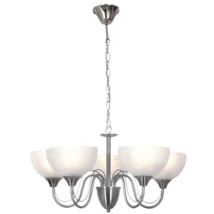 Brightstar Elegant Satin Chrome Chandelier with Alabaster Glass, 5-Light Design