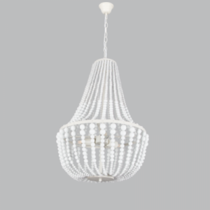Brightstar White Metal and Wood 3-Light Beaded Chandelier