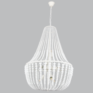 Brightstar Elegant White Metal and Wood 8-Light Beaded Chandelier