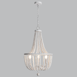 Brightstar White Washed Metal and Wood Bead Chandelier