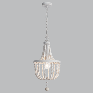Brightstar White Washed Metal and Wood Bead Chandelier