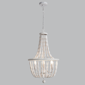 Brightstar White Washed Metal and Wood Bead Chandelier