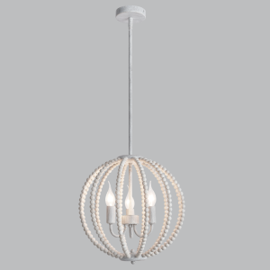 Brightstar White Washed Metal and Wood Bead Chandelier