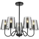 Brightstar Matt Black Metal Chandelier with Five Smoky Glass Shades