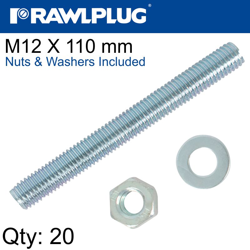 Stud M 12 X 110 X20 Per Box With Nuts And Washers