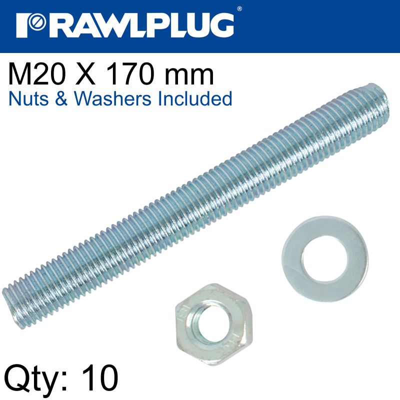 Stud M 20 X 170 X10 Per Box With Nuts And Washers