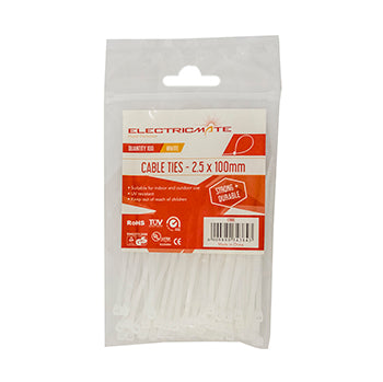 Cable Ties E/Mate White 100X2.5Mm P/100