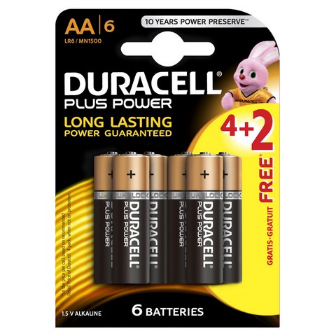 DURACELL BATTERY PLUS PWR AA4 +2FREE 10CRD