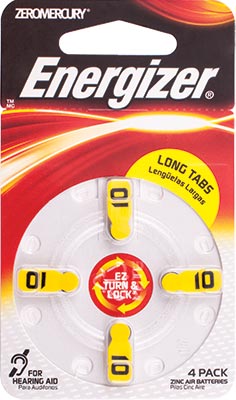 Energizer Hearing Aid Battery Az10 Yellow 4 Pack (Moq 6)