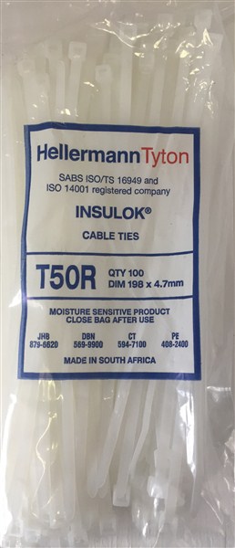 C900Le Ties White 198Mm*4.7Mm Pack 100 T50R